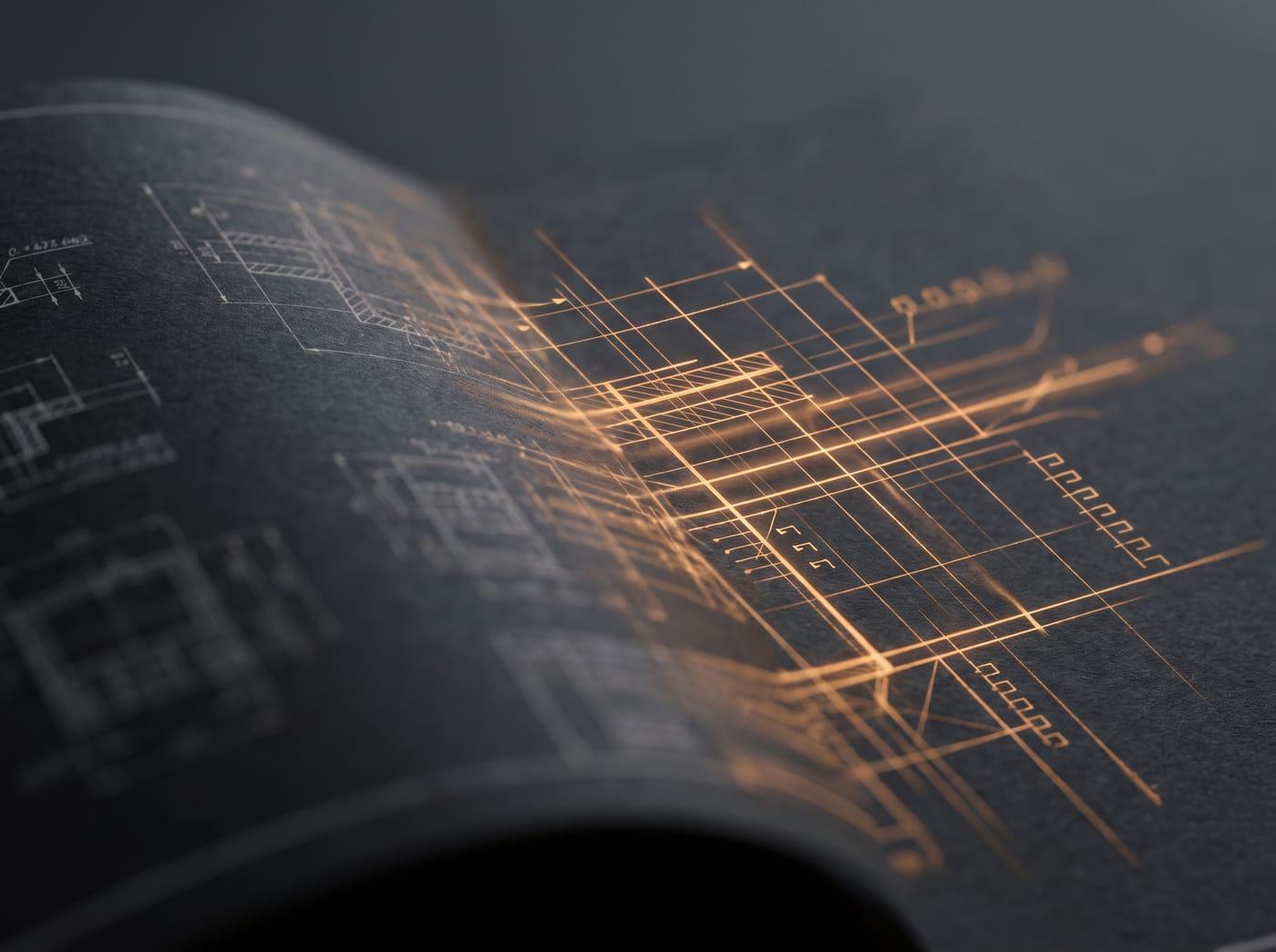 A contract page dissolving into glowing structured data and checklist marks